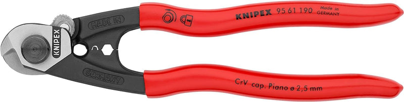 KNIPEX Drahtseilschere geschmiedet auf SB-Karte mit Kunststoff überzogen 190 mm, 95 61 190 SB