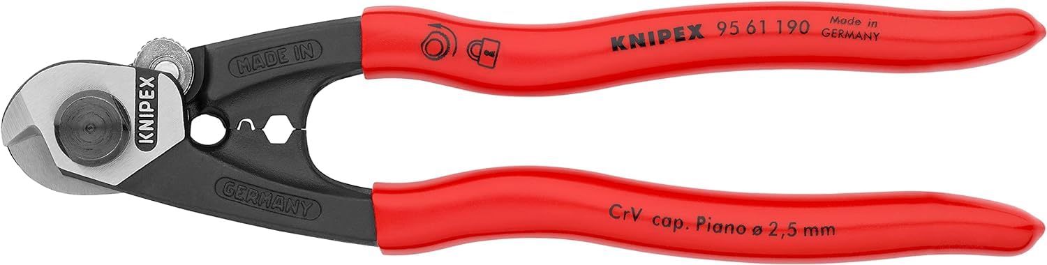 KNIPEX Drahtseilschere geschmiedet auf SB-Karte mit Kunststoff überzogen 190 mm, 95 61 190 SB