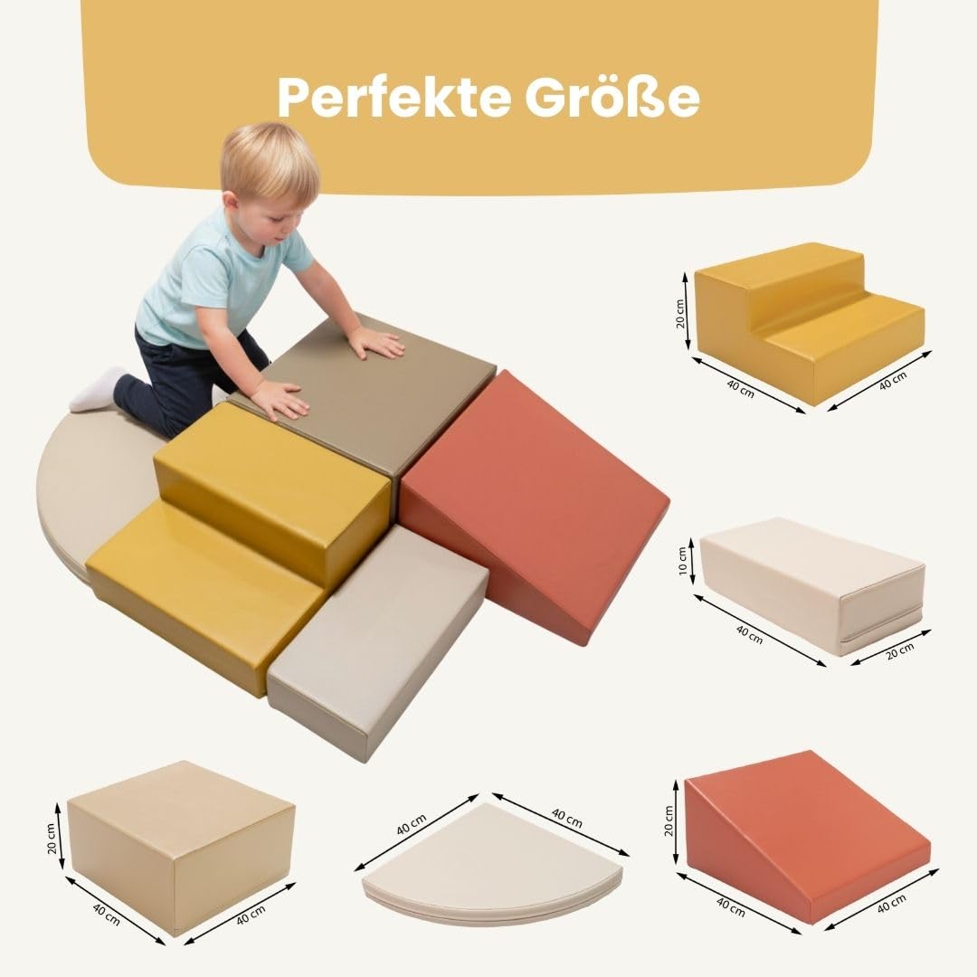 IGLU SOFT PLAY Corner Climber 5 pcs Softbausteine Riesenbausteine Schaumstoffbausteine Großbausteine (Pastel Autumn)