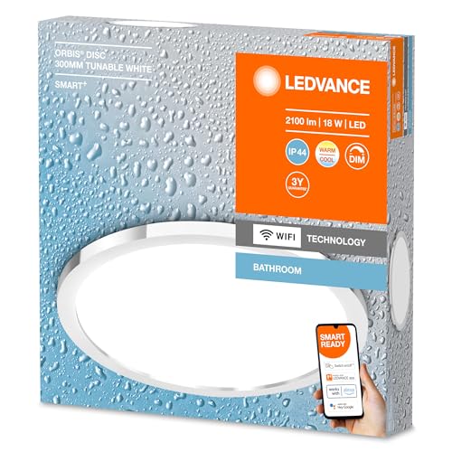 LEDVANCE Smart LED Badezimmerlampe Chrome, 18W, 2100LM, 3000-6500K, 30cm, IP44, Orbis Disc Wandleuchte, Badezimmerleuchte mit Wifi Technologie, dimmbar, steuerbar über App und Sprachassistenten