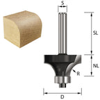 ENT 14288 Abrundfräser HW, Schaft (S) 8 mm, Durchmesser (D) 24,7 mm, NL 12,7 mm, R 6 mm, SL 32 mm, mit Kugellager