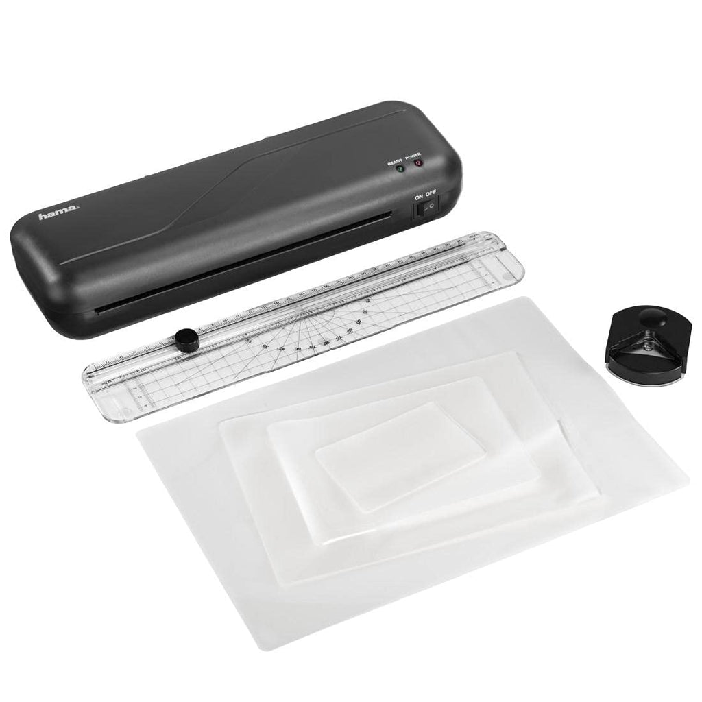 Hama Laminiergerät plus Laminierfolien (A4, A5, A6, Visitenkarten, als Laminiergerät Set inkl. Folie für Laminiergerät, Plastifizier Maschine kalt und heiß Lamination plus Zubehör, 80-125 mic)