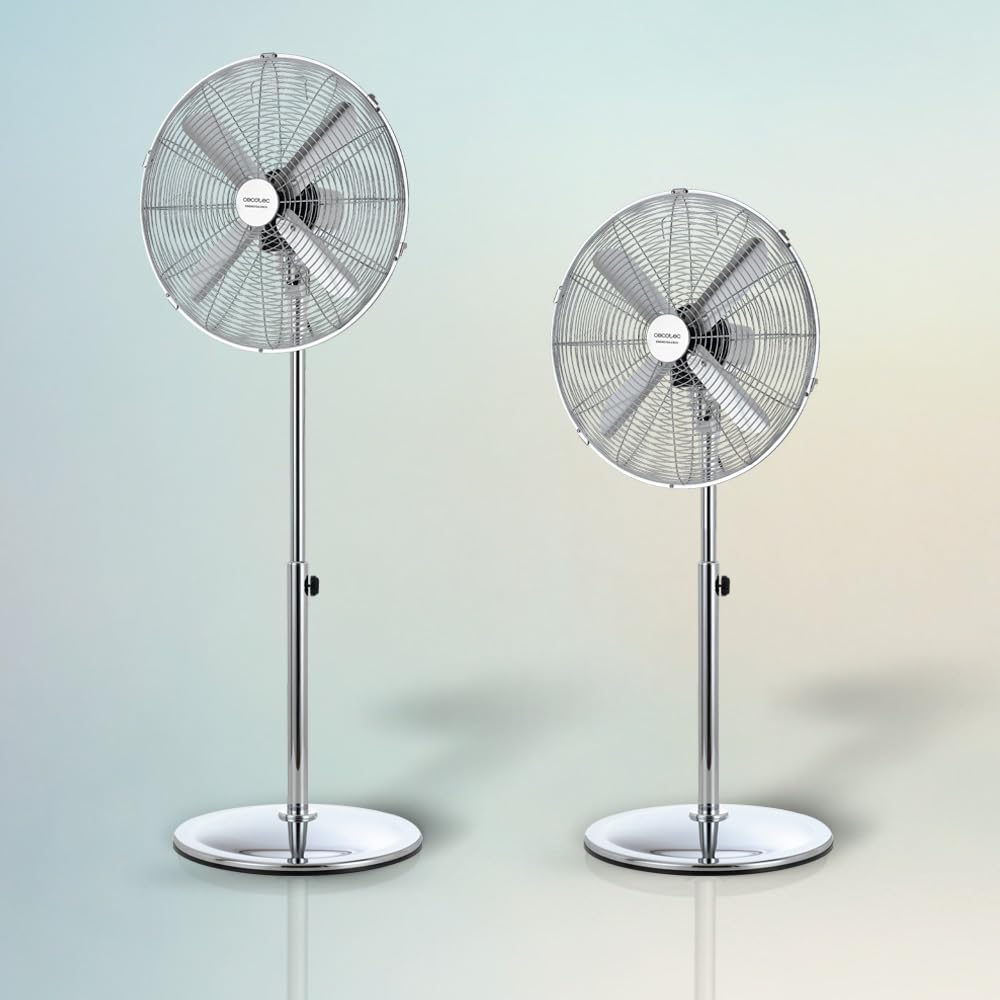 Cecotec Standventilator EnergySilence 620 Retrostyle. 50 W, Chrom-Finish, 16 Zoll Durchmesser mit 4 Flügeln, 3 Geschwindigkeiten, Oszillation, höhenverstellbar, maximale Sicherheit
