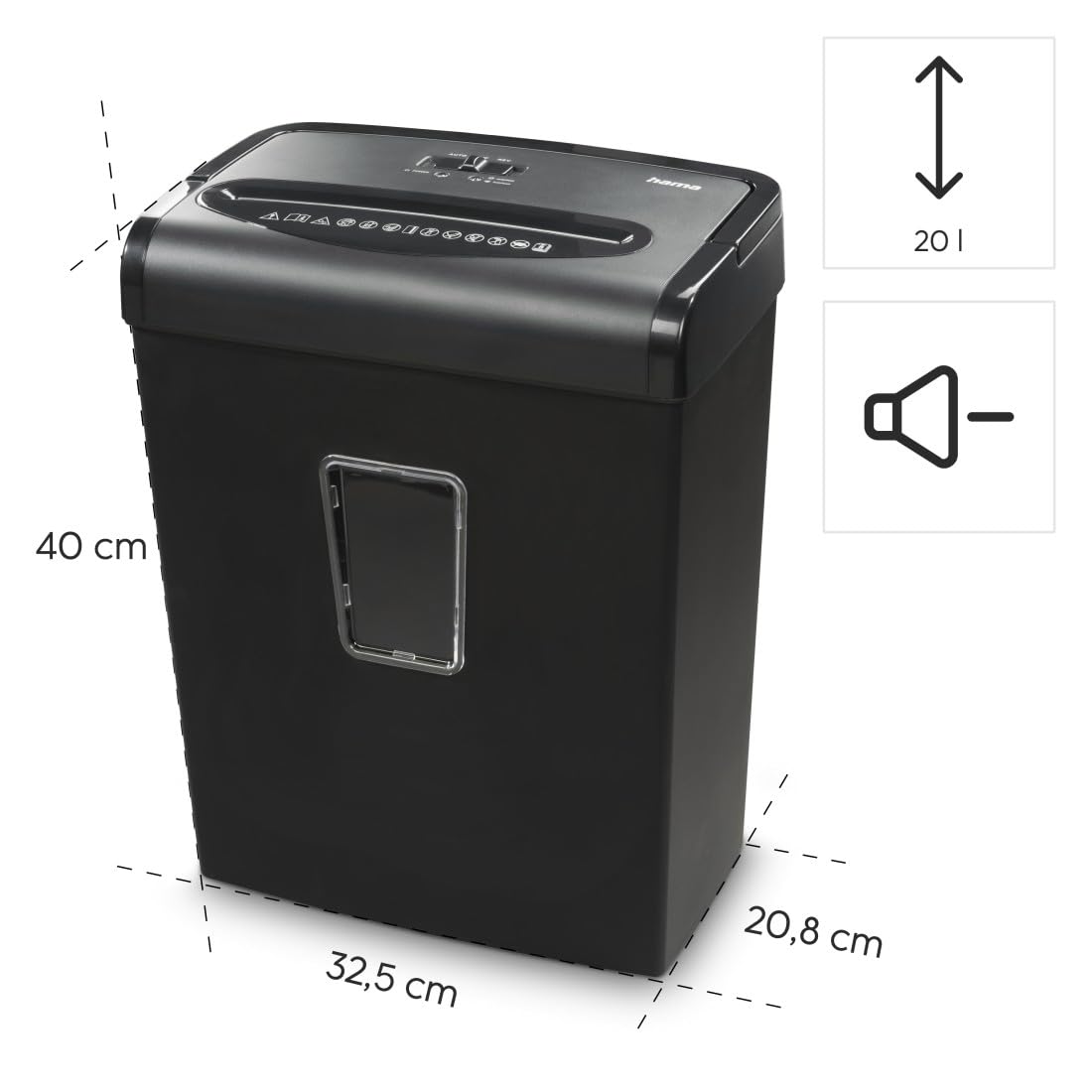 Hama Aktenvernichter Einzug Aktenvernichter professionell Home Office (Partikelschnitt, Schredder, elektrisch, 8 Blatt Papier, Kunststoff Schredder, 20 Liter Papierkorb, Sicherheitsstufe 5 DSGVO)