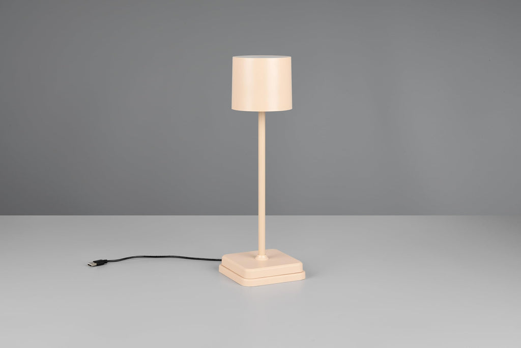 Reality Leuchten LED Akku Außen Tischleuchte Fernandez R54096166, Metall/Kunststoff sandfarbig, inkl. 1.5 Watt LED, Ladestation