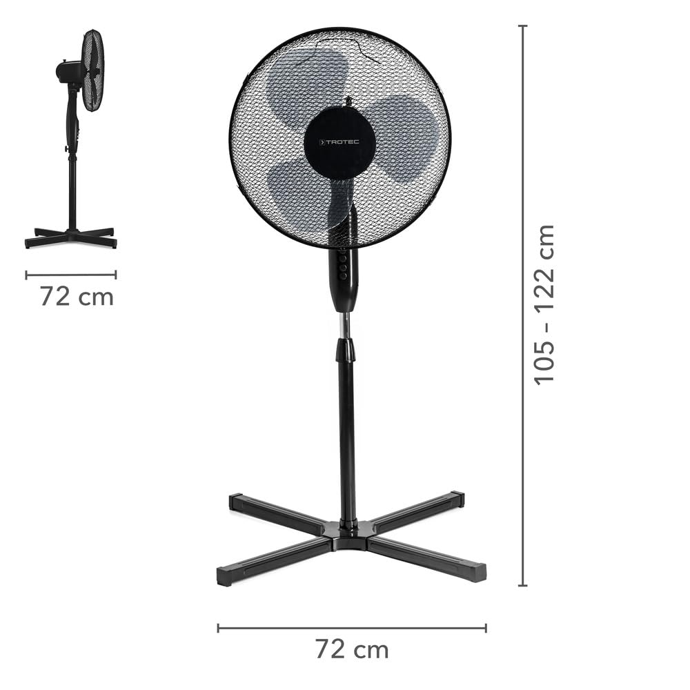 TROTEC Standventilator TVE 17 S – 40 Watt, oszillierend 80°, 3 Stufen, Ø 40 cm, höhenverstellbar, leise, schwarz