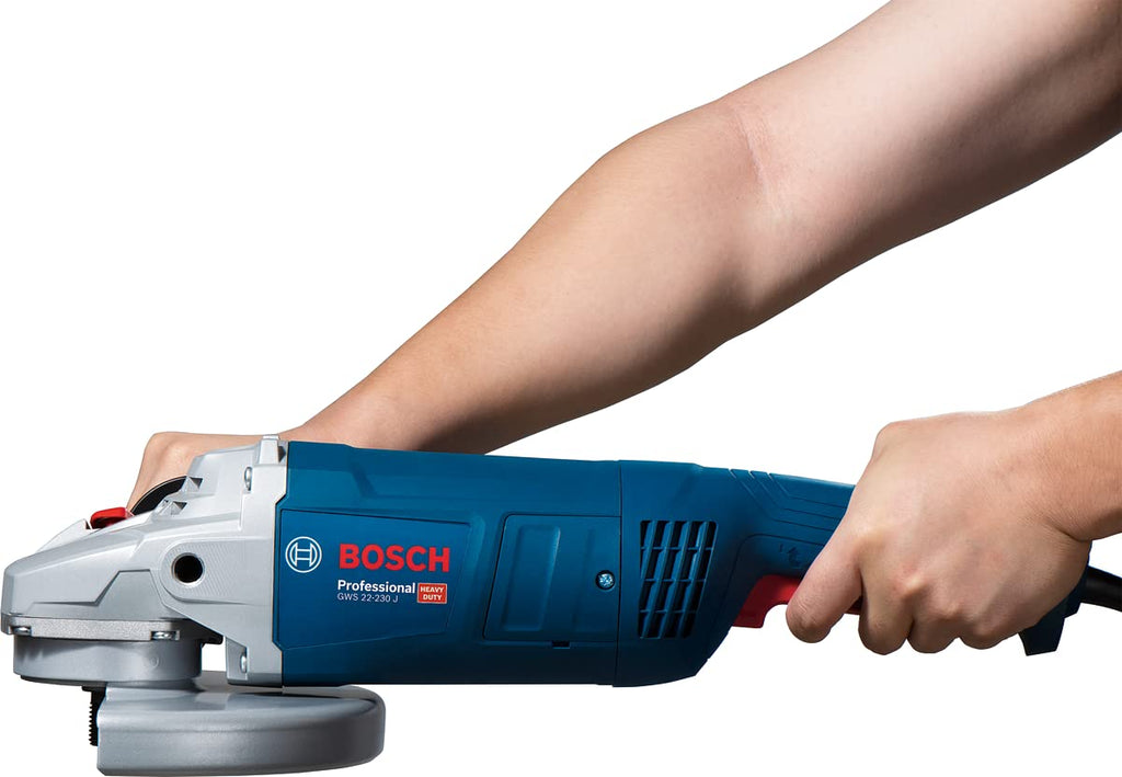 Bosch Professional Winkelschleifer GWS 22-230 J (Leistung 2.200 Watt, inkl. Zweilochschlüssel, Aufnahmeflansch, Spannmutter, Abdeckschutz, Zusatzhandgriff)