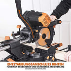 Evolution Doppelgehrungssäge Schiebe-Kapp- und Gehrungssäge R255SMS-DB+ | 2000 W, 300 mm Gleitfunktionalität, Schrägschnitt, Gehrungswinkeln | Ø 255 mm HM / TCT Sägeblatt für Multimaterialschnitt