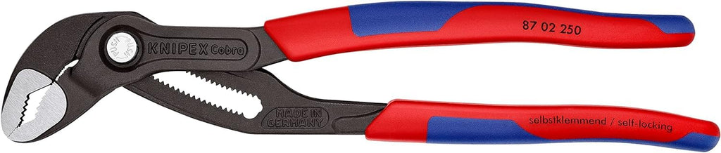 KNIPEX Cobra Wasserpumpenzange, 250 mm, Muttern bis 46 mm, Rohre bis 52 mm, Feinverstellung per Knopfdruck, Rohrzange, 87 02 250