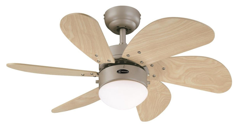 Westinghouse Lighting 76 cm Deckenventilator Turbo Swirl 78158 mit Einzelleuchte und sechs Flügeln, Ausführung in Titan mit Opalmilchglas, 7815840, Titanium