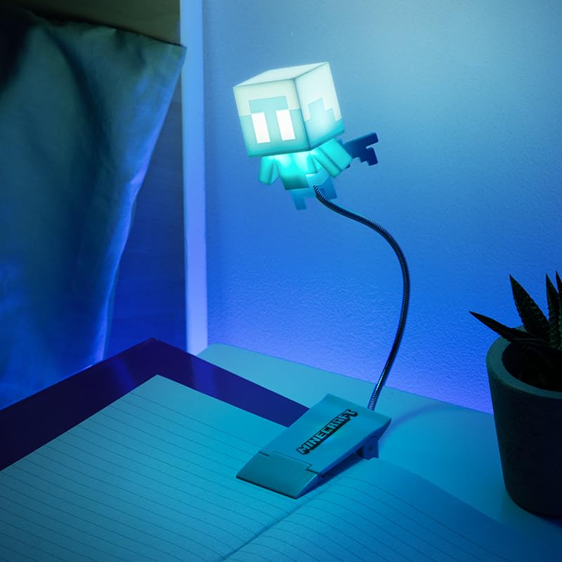 Paladone Minecraft Allay Buchleuchte zum Anklemmen, offiziell lizenziertes Leselicht, Clip-Lampen-Design mit flexiblem Kabel, mit Allay-Mob-förmigem Kopf, 3 Lichtmodi, batteriebetrieben