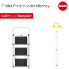 Hailo HobbyStep Stahl-Klapptritt-Leiter - 3 breite Stahl-Stufen mit Anti-Rutsch-Matten belastbar bis 150 kg - Trittleiter mit Klappsicherung - geriffelter ganzflächig aufstehender Steckfuß - weiß