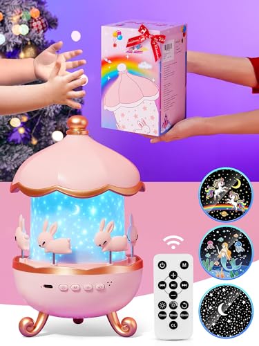 One Fire 【Geschenkbox】 Sternenhimmel Projektor Kinder mit 15 Filmen & 15 Musik – 360° Drehbare, Fernbedienung Timer, Einhorn Spielzeug für Mädchen 3-9 Jahre, Kinderzimmer Deko Geschenk