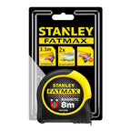 Stanley FatMax Bandmaß Blade Armor, Magnethaken (8 m Länge, Feststeller, automatischer Rücklauf, Gürtelclip) FMHT0-33868