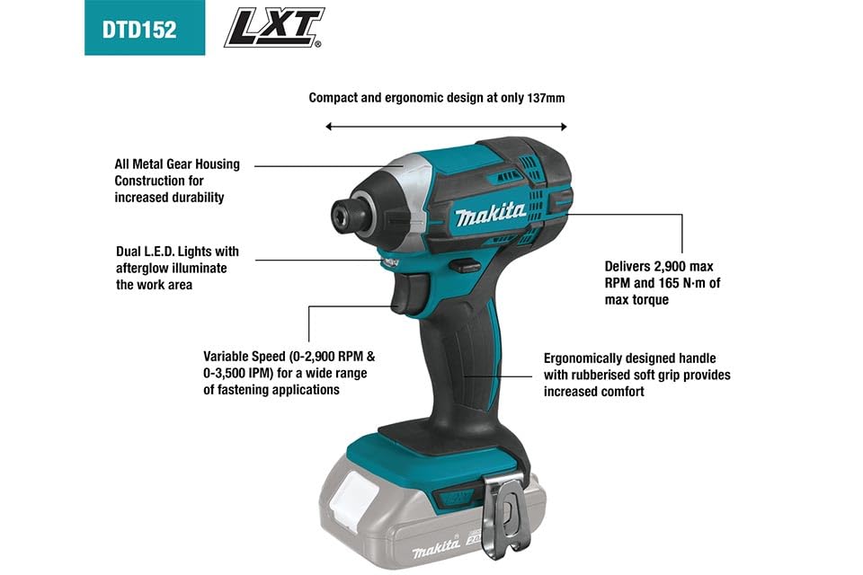 Makita DTD152Z Akku-schlagschrauber 18V 160Nm, 1 W, 18 V, blau, 23.8 x 13.7 x 7.9 cm
