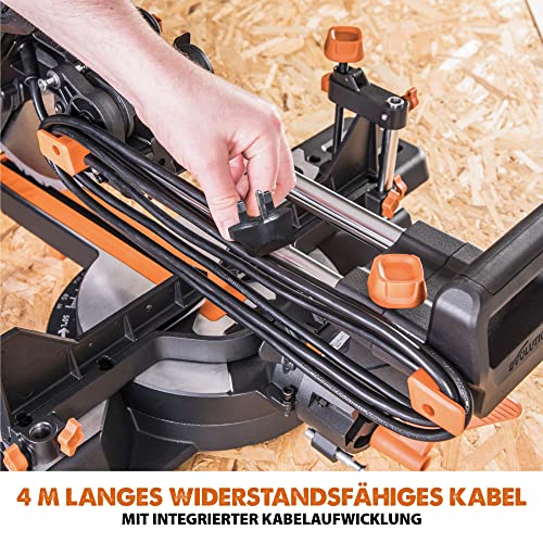 Evolution Doppelgehrungssäge Schiebe-Kapp- und Gehrungssäge R255SMS-DB+ | 2000 W, 300 mm Gleitfunktionalität, Schrägschnitt, Gehrungswinkeln | Ø 255 mm HM / TCT Sägeblatt für Multimaterialschnitt