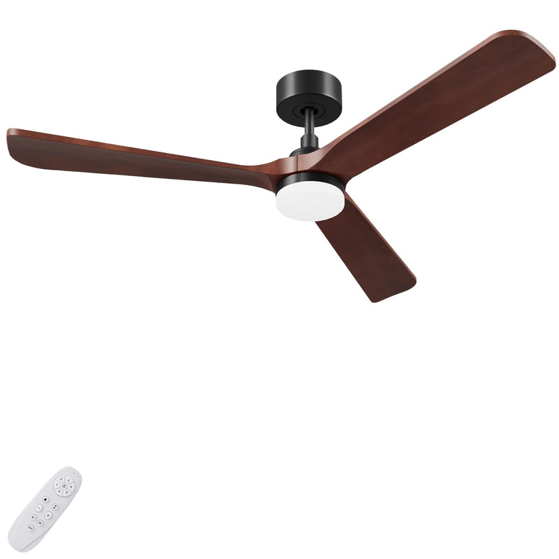AUTODAY Holz Deckenventilator mit Beleuchtung leiser Gleichstrommotor 132 cm deckenventilator outdoor 3 hölzern flügel dimmbarem LED 24W fernbedienung mit Memory-Funktion 6 Geschwindigkeiten Timer