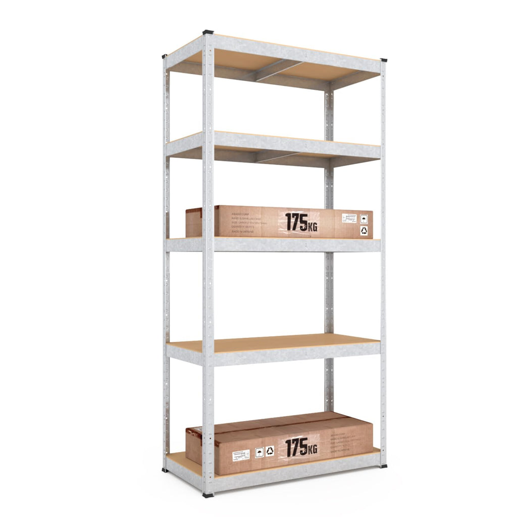 baudim - 180x60x40 cm Schwerlastregal, Steckregal verzinkt mit 5 MDF-Böden und 175 kg Tragkraft, Metallregal, Garagenregal oder Lagerregal, Kellerregal, Abstelraum, Werkstattregal Metall