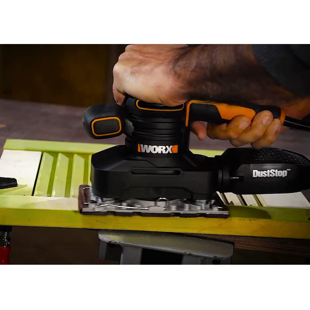 WORX WX641 Schwingschleifer 250 W – Handlicher Schleifer mit DUSTSTOP Mikrofilter für ein sauberes Arbeiten – Großer Schwingkreis & einfache Bedienung