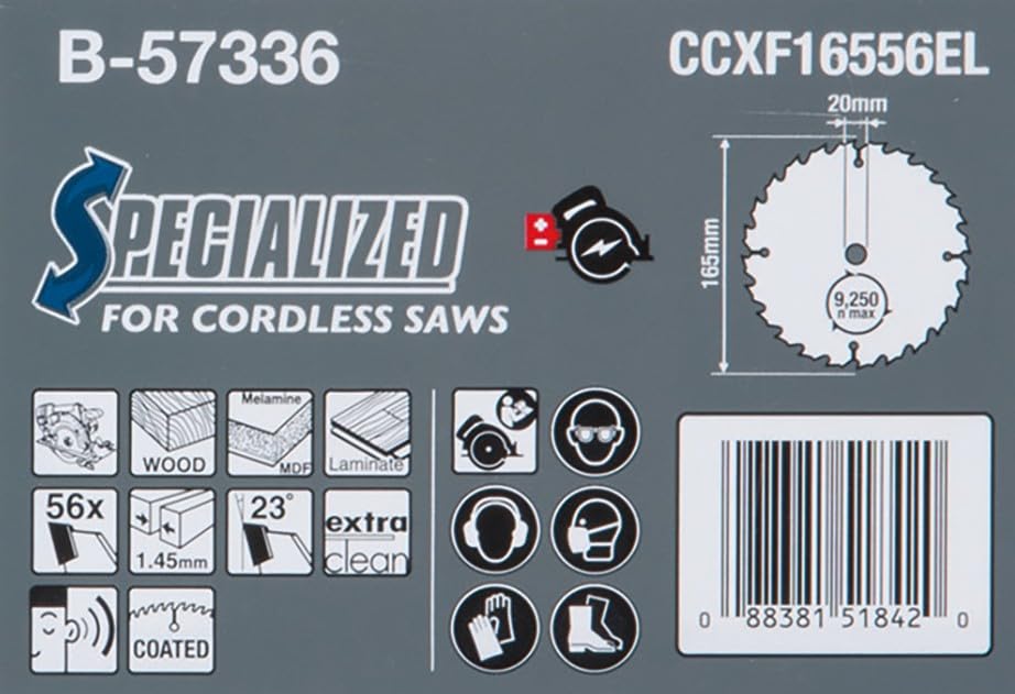 Makita B-57336 EFFICUT Kreissägeblatt Ø 165 x 1,45 x 20 mm, 56 Zähne, 23° Zahnwinkel, sehr saubere und schnelle Schnitte in Holz, MDF, Laminat, für Akku-Handkreissägen