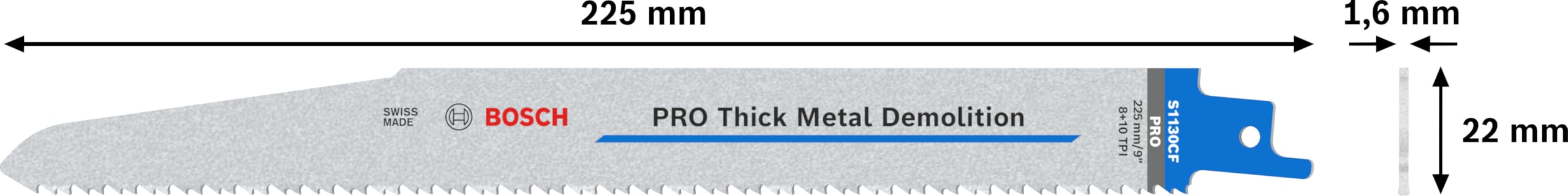 Bosch 5x PRO Thick Metal S1130CF Demolition Säbelsägeblatt (für Rohre und Profile aus Metall, Nichteisenmetalle, Länge 225 mm, Professional Zubehör Säbelsäge)
