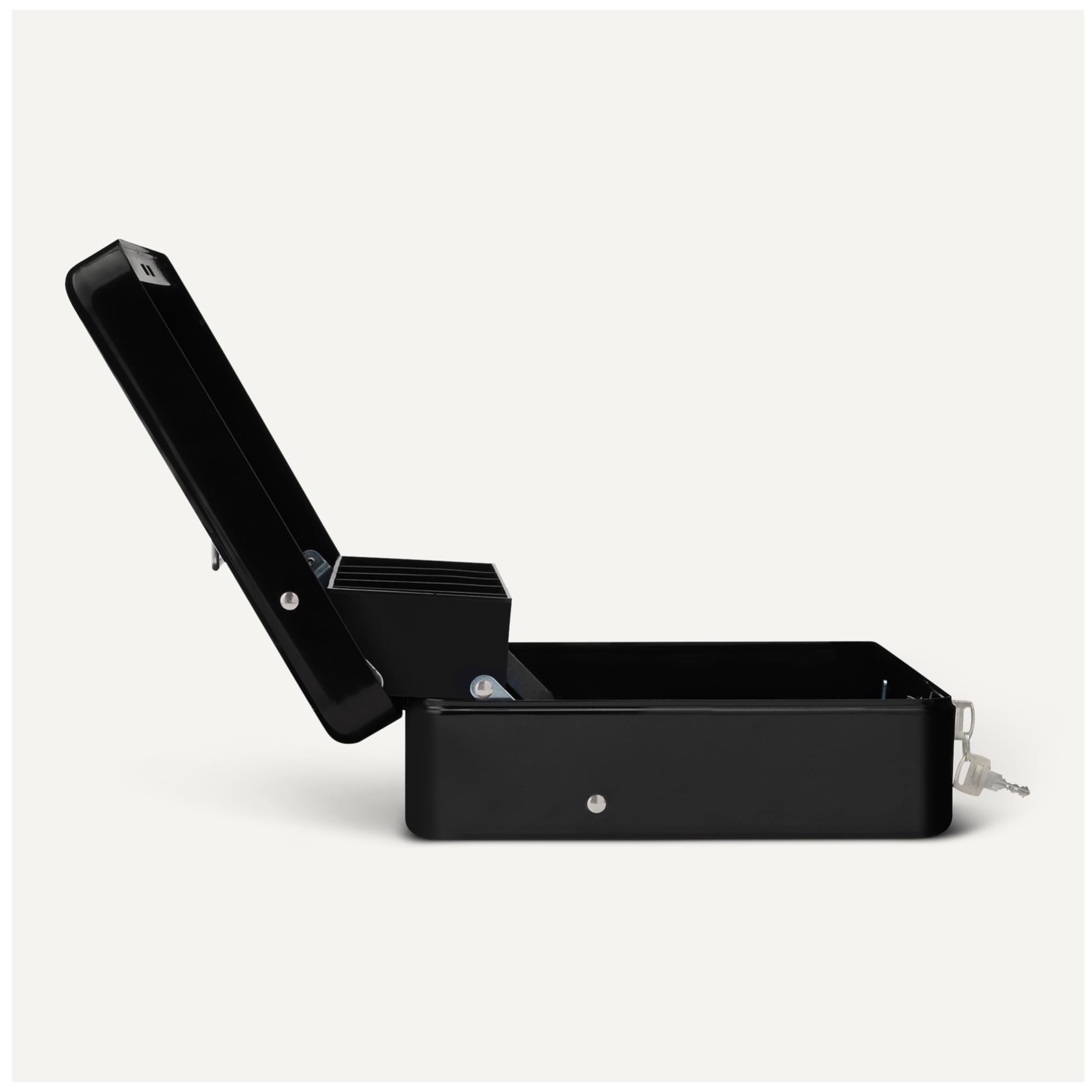 Amazon Basics Geldkassette mit Schloss, Schlüssel und Geldablage, 9 x 30 x 24 cm (H x B x T), Schwarz