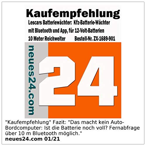 Lescars Autobatterieüberwachung: Kfz-Batterie-Wächter mit Bluetooth und App, für 12-Volt-Batterien (Batterieüberwachung Bluetooth, Batteriewächter Test, 12V Zigarettenanzünder)