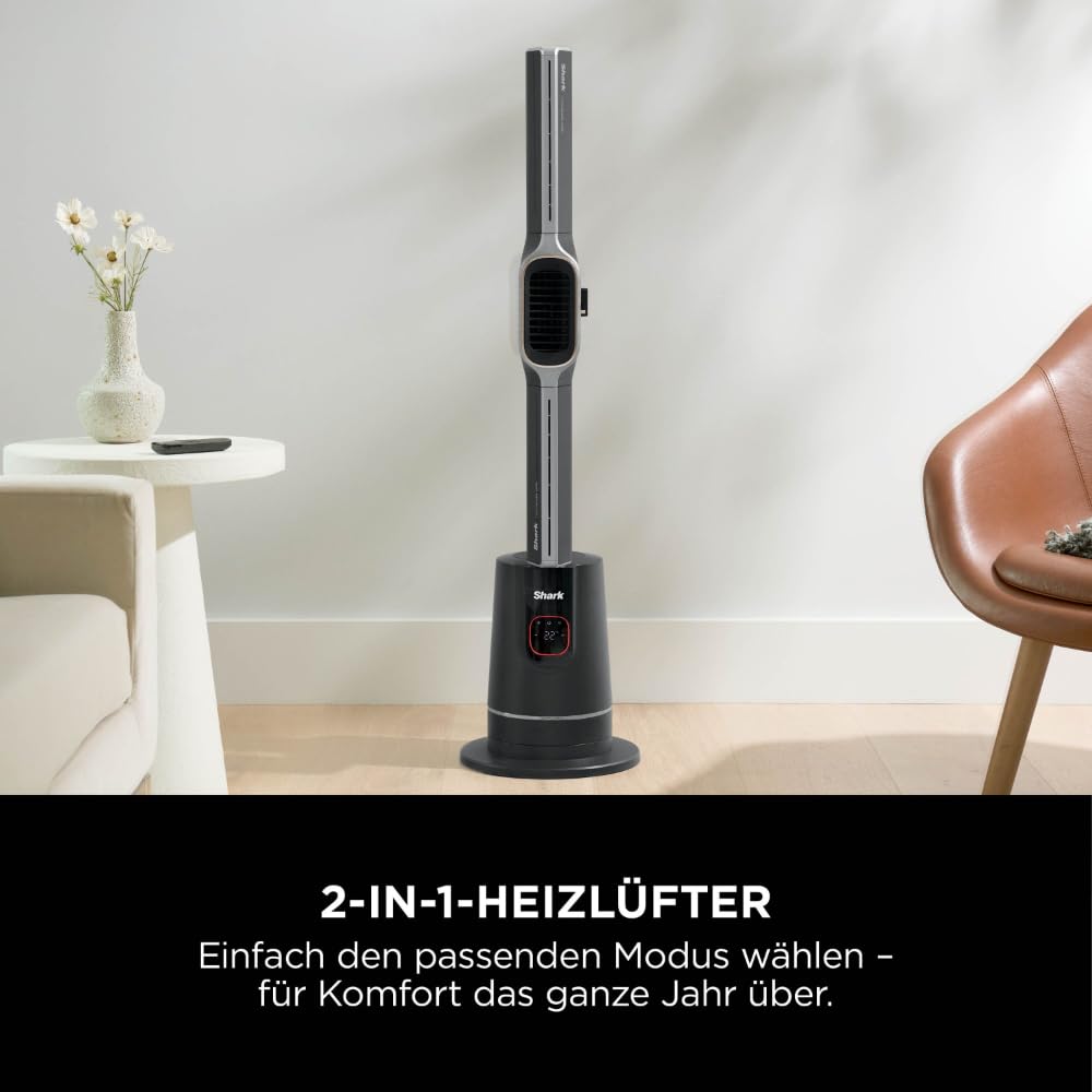 Shark TurboBlade Cool + Heat 2-in-1 Ventilator & Heizlüfter mit Thermo IQ, Fernbedienung & Oszillation | Flügelloser Turmventilator für Schnellheizung & Luftkühlung, Schwarz-Gold, TH200EU