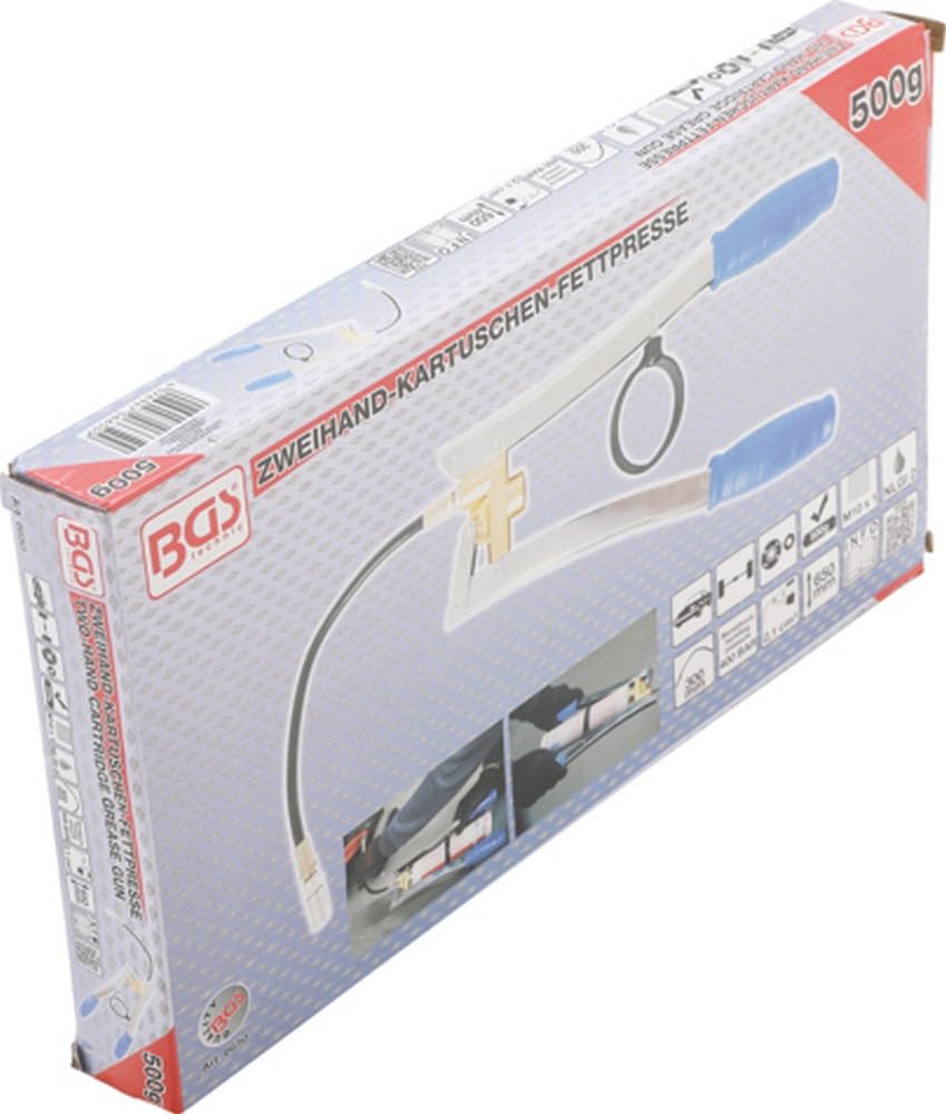 BGS 6650 | Zweihand-Kartuschen-Fettpresse | 500 g | Systemfettpresse| mit flexiblen Panzerschlauch