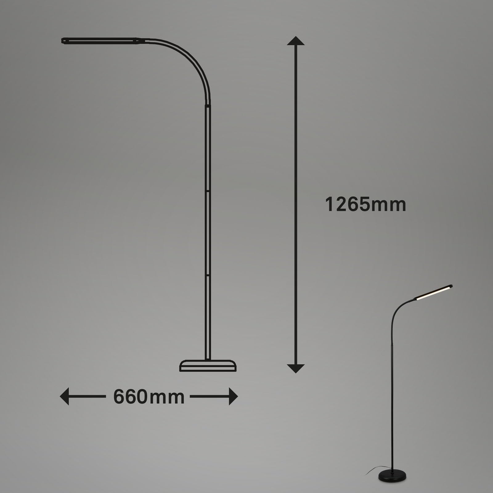 BRILONER – LED Stehlampe dimmbar als Deko im Wohnzimmer und Leselampe, Schwenkbare LED Lampe, Wohnzimmerlampe, Touch, Indirekte Beleuchtung, Schwarz