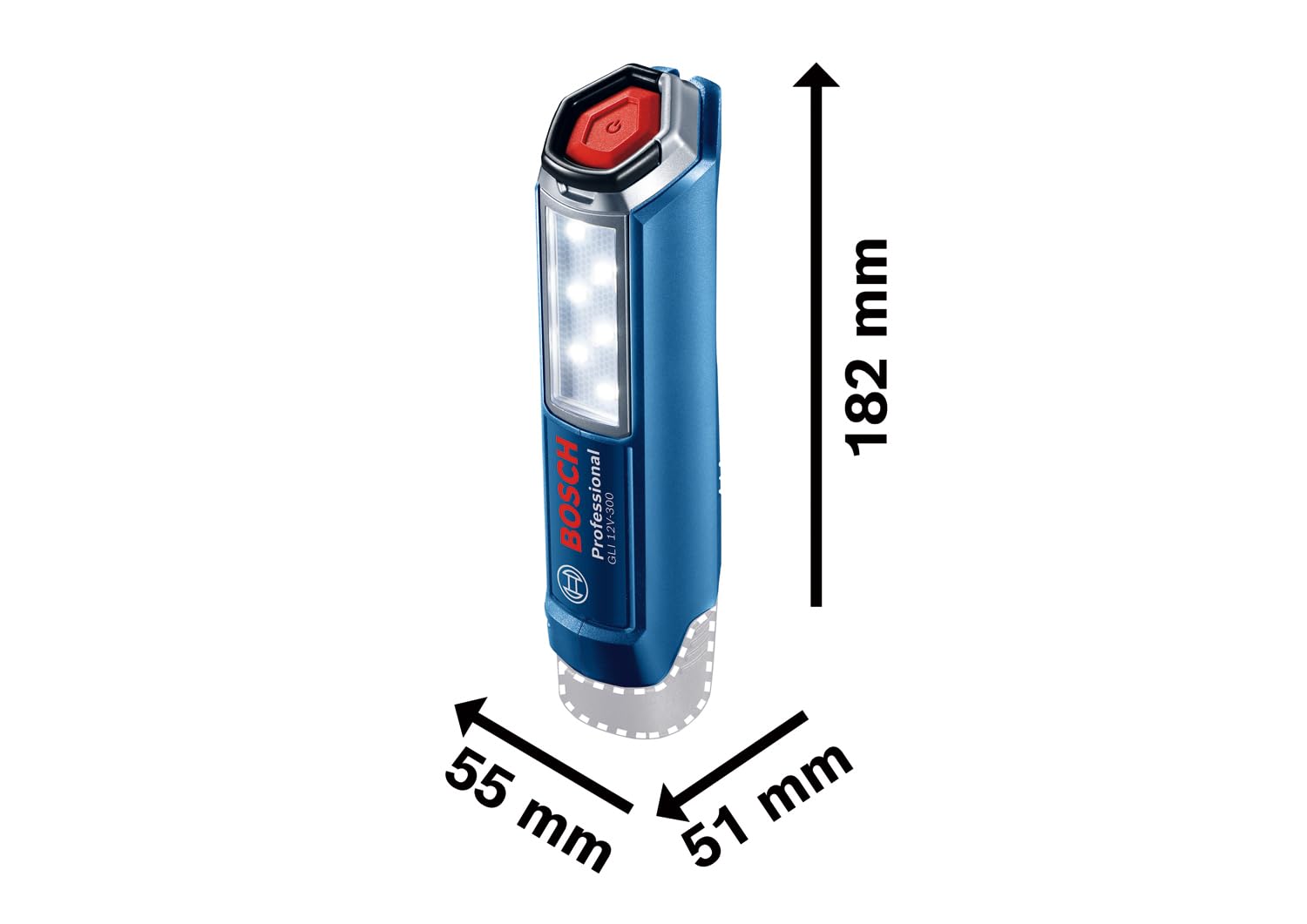 Bosch Professional 12V System Akku LED Lampe GLI 12V-300 (300 Lumen, ohne Akku/ Ladegerätn)