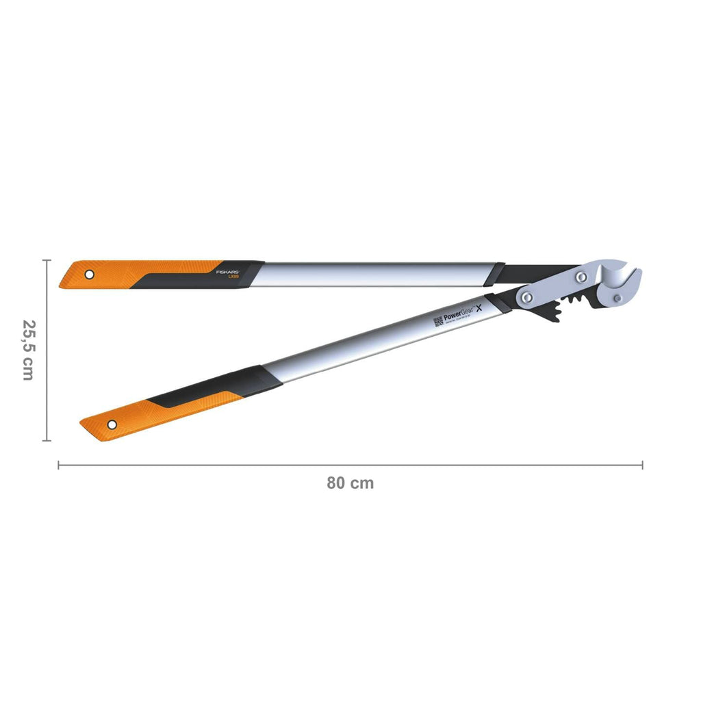 Fiskars PowerGearX Amboss-Getriebeastschere für trockenes und hartes Holz, Antihaftbeschichtet, Gehärteter Präzisionsstahl, Länge: 80 cm, Schwarz/Orange, LX99-L, 1020189