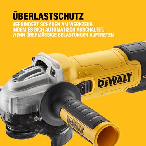 DEWALT 125 mm Winkelschleifer mit Beton-Oberflächenset DWE4257KT-QS (1.500 Watt, Epoxyd-Harz gepanzerte Wicklung, Sanftanlauf, mit 125mm Staubhaube, Bügelgriff und Diamant-Topfscheibe), DWE4257KT-QS