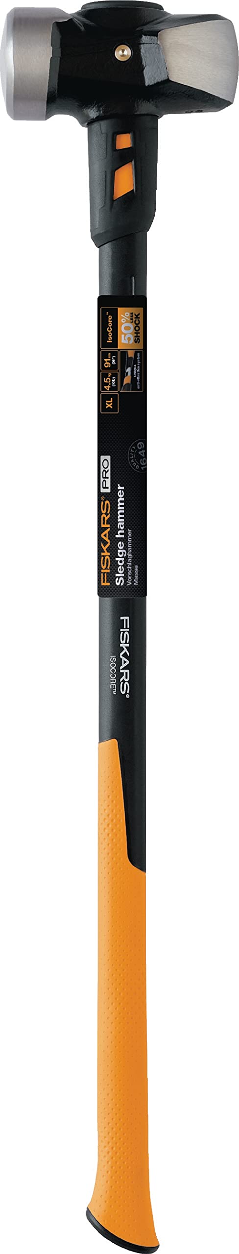 Fiskars Vorschlaghammer IsoCore XL zum Eintreiben von Holzpfählen oder Abbrucharbeiten, Länge: 92 cm, Gewicht: 5,67 kg, Schwarz/Orange, 1020164