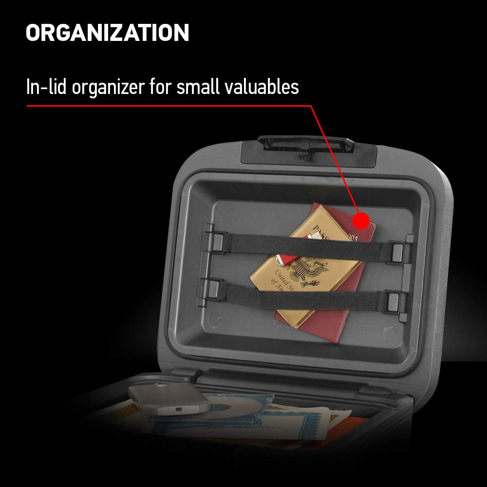Sentry Safe CHW30220 Feuerfeste und wasserdichte Tresorbox mit Schlüsselschloss, Feuer- und Wassertruhe Safe für Wertsachen, Grau & Schwarz, 0,36 Kubikfuß, 7,6 x 16,5 x 14,8 Zoll