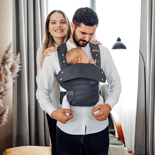 marsupi Classic Babytrage - Neugeborene von der Geburt bis zu 15 kg - Baby Erstaustattung - Klett-Verschluss - Leicht und Kompakt - Grey XL