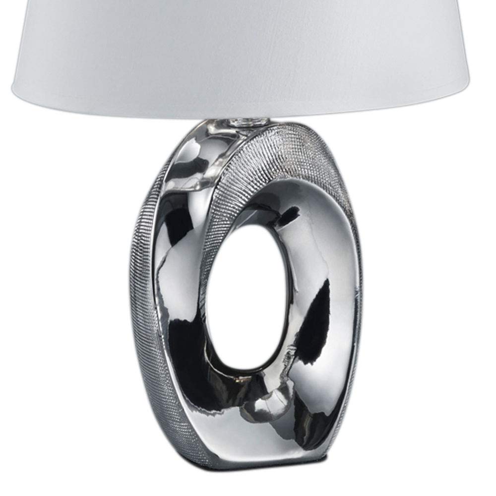 Reality Leuchten Taba R50511089 Tischleuchte, Keramik, Stoffschirm Weiß/Silberfarbig, Höhe 33cm