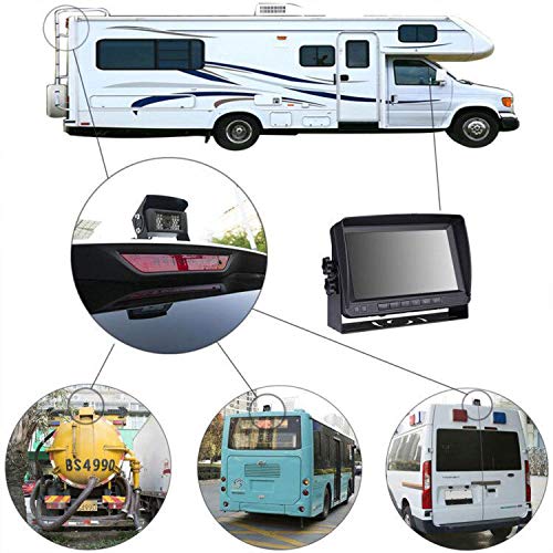 4Pin 17,8cm (7 Zoll) TFT LCD HD Farbmonitor mit Sonnenschutz-Halterung, wasserdicht 18LED Nachtsicht Rückfahrkamera mit 10m Kabel für Wohnmobil/Bus/Anhänger/LKW