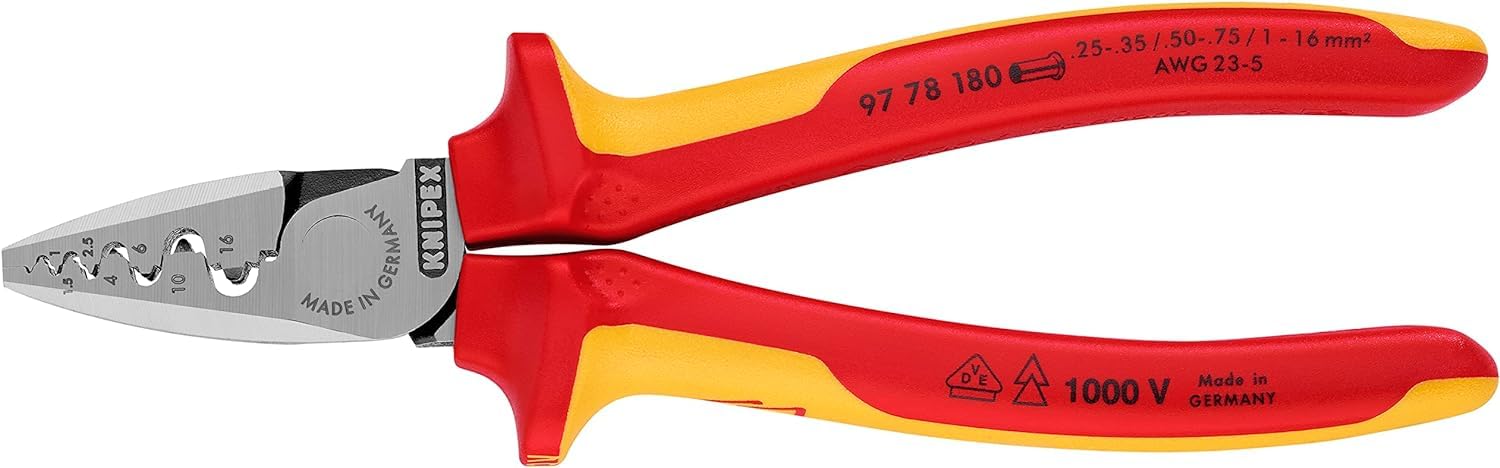 KNIPEX Crimpzange für Aderendhülsen isoliert mit Mehrkomponenten-Hüllen, VDE-geprüft 180 mm, 97 78 180
