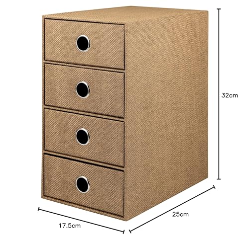 Rössler SOHO 4er Schubladenbox aus Papier | Büro Organizer Schreibtisch | Schubladen Organizer Büro Zubehör & Bürobedarf | Schreibtisch Organizer Box | 18 x 25 x 32 cm | 1 Stück | Farbe: Haselnuss