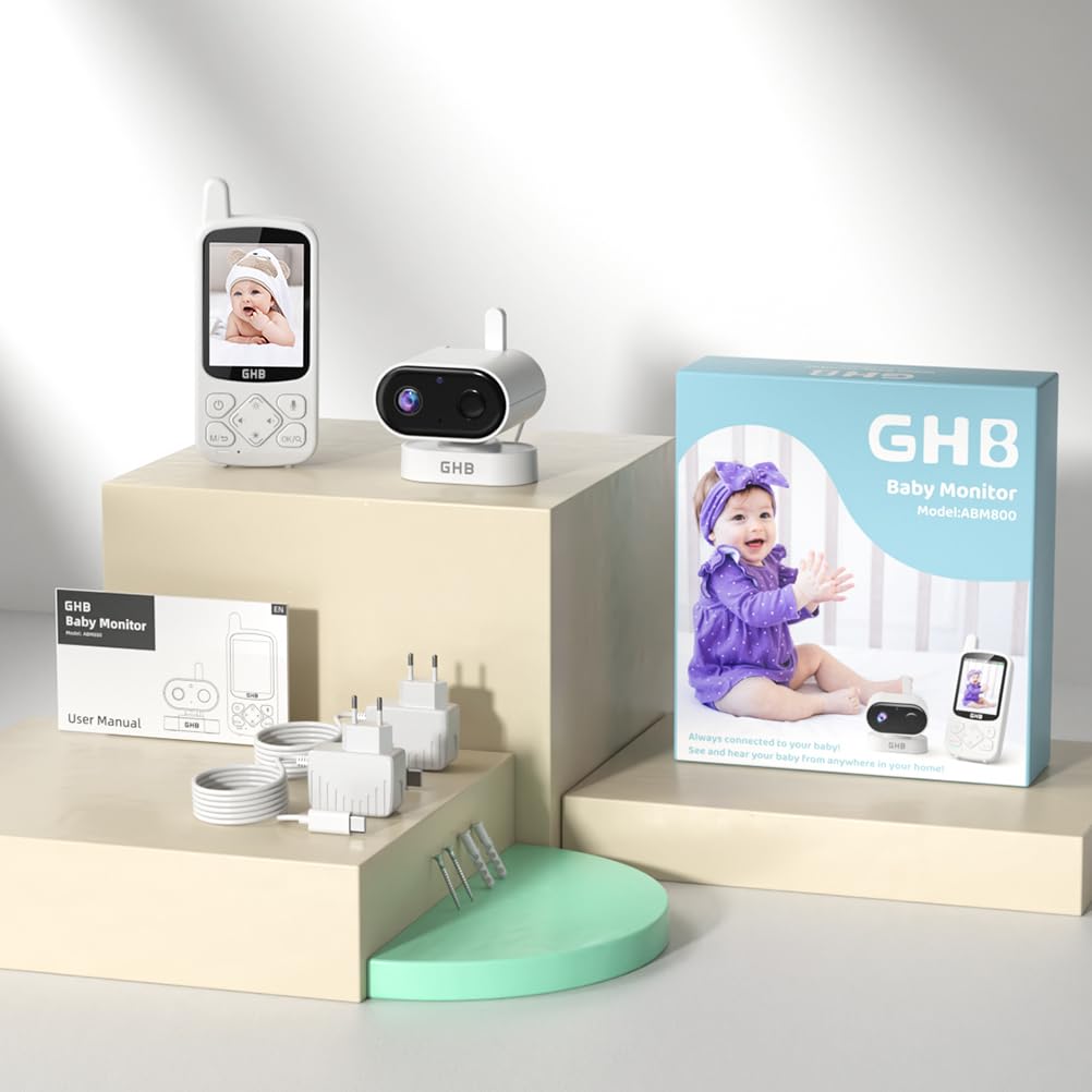 GHB Babyphone mit Kamera Baby Monitor 720P HD Zoom 2000mAh Akku 8 Schlafliedermit VOX Modus Nachtsicht