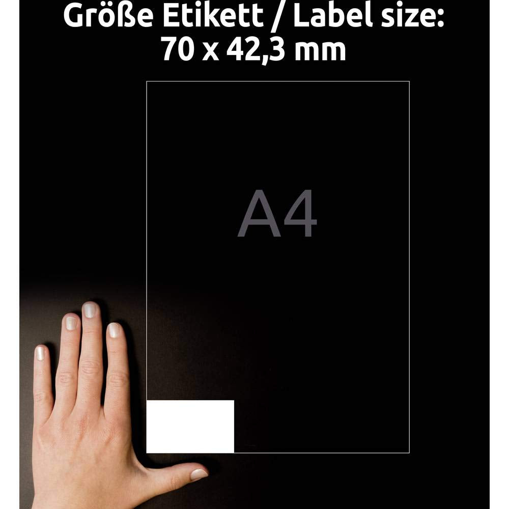 AVERY Zweckform 3652 Adressaufkleber (2.100 Klebeetiketten, 70x42,3mm auf A4, Papier matt, bedruckbare Absenderetiketten, selbstklebende Adressetiketten mit ultragrip) 100 Blatt, weiß