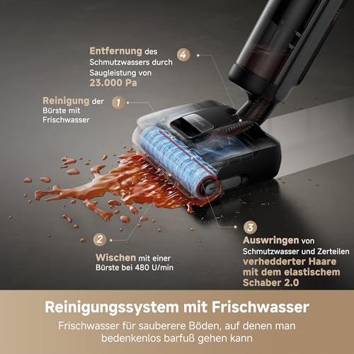 dreame H15 Mix 7-in-1 Nass- und Trockensauger, KI-Roboterarm, Kantenreinigung, 23.000 Pa Saugkraft, intelligente Dosierung, verhedderungsfrei, 100 °C Bürstenrein, 5 Min. 90 °C Trocknung, flach