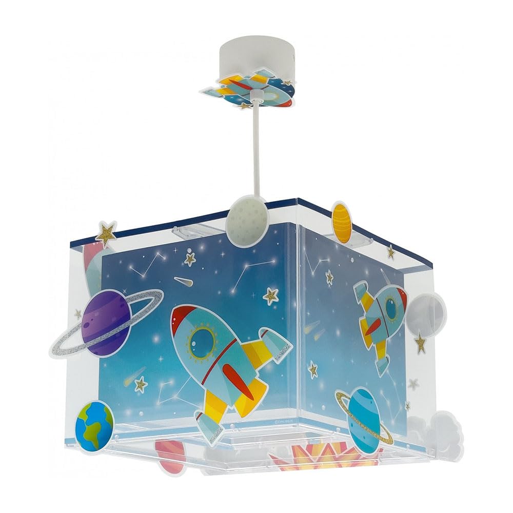 Dalber Lampe kinderzimmer, kinderlampe Pendelleuchte Hängelampe, Deckenleuchte Kinder, Deckenlampe kinderzimmer Rocket Raum Rakete Sonnensystem, 63352, E27, Blau