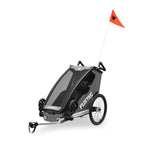 FUXTEC Kinderfahrradanhänger FX-FA1S, EIN-Sitzer faltbar mit Schiebegriff und Regenschutz, integrierter Anschnallgurt und Handgelenksband, max. Zuladung 35kg, inkl. Kupplung und Sicherheitsfahne