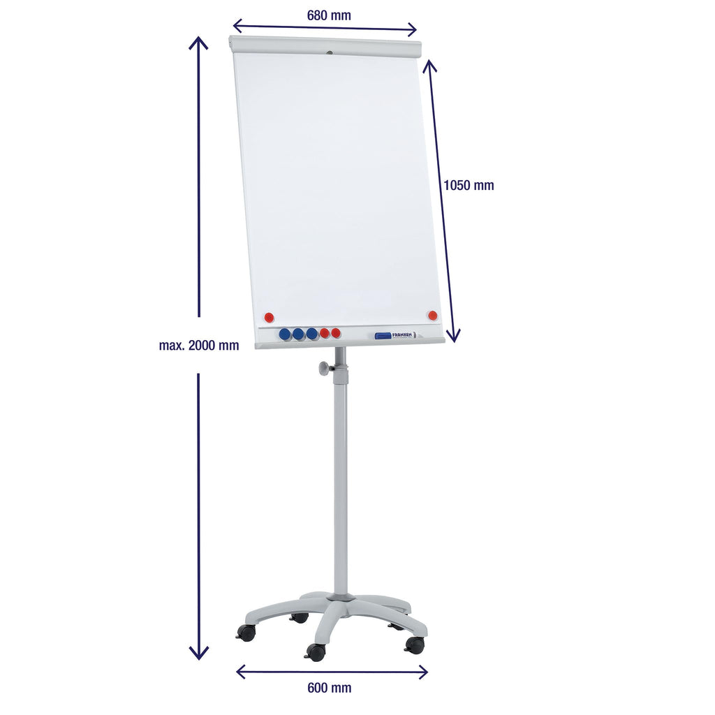 FRANKEN Flipchart, Beschreibbar, Magnetisch, Mobil, Mit Rollen, Whiteboard mit Ständer, Papierhalterung und Stifteablage, 68 x 105 cm, X-tra!Line Mobil, EL-FC31