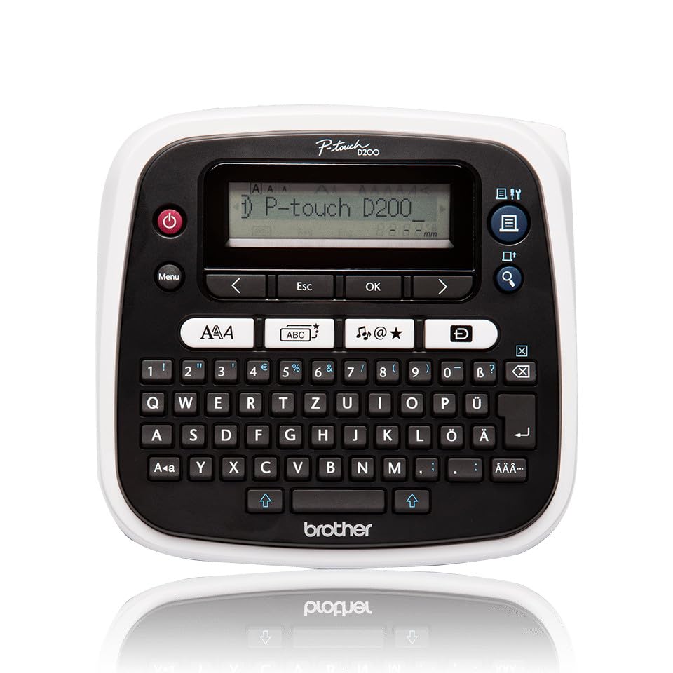 Brother PT-D200BWVP Beschriftungsgerät inklusive Netzadapter und Transportkoffer (für 3,5 bis 12 mm breite TZe-Schriftbänder, bis zu 20 mm/Sek. Druckgeschwindigkeit), Schwarz