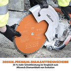 Evolution R300DCT+ Betonsäge Elektrische Steinsäge 2400W Nass-/Trocken Steinschneidemaschine Staubfreies Schneiden mit Staubunterdrückung 300 mm Scheibendurchmesser Sägeblatt, 115 mm Schnitttiefe