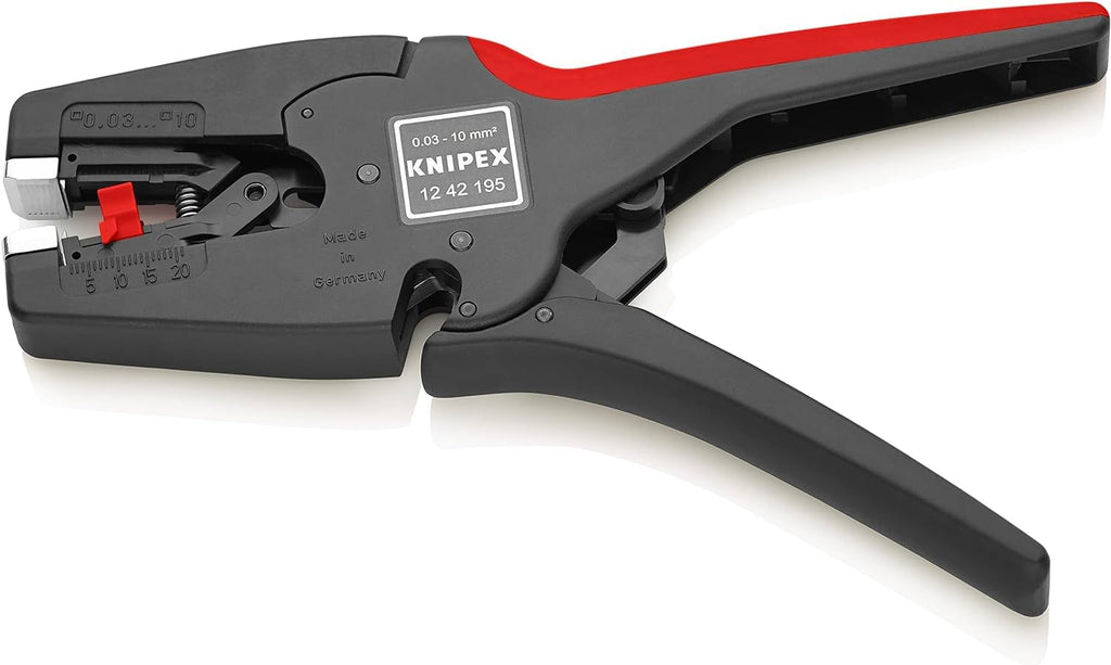 KNIPEX MultiStrip10 Automatische Abisolierzange, 0,03-10,0 mm², einstellbarer Längenanschlag, Abisolierwerkzeug, Abisolierer, 12 42 195