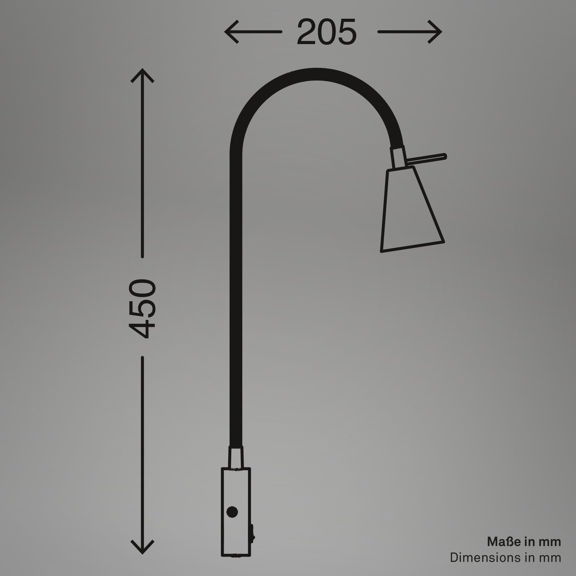 BRILONER - LED Bettlampe, Bettleuchte Flexarm, inkl. An-/Ausschalter, schwenkbar, 4,7 Watt, 350 Lumen, Schlafzimmerlampe, Büroleuchte, warmweiße Lichtfarbe, Metall, 45x20,5 cm, Matt-nickel